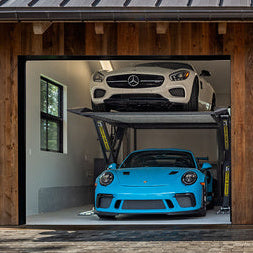 BendPak Car Storage Lift Storing Exotic Cars In Gorgeous Garage