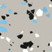 ArmorPoxy Gray medium broadcast flake swatch: warm gray polyaspartic base with black, white and light blue flecks
