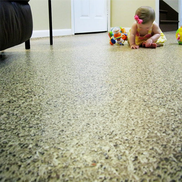 ArmorPoxy ArmorClad Full Broadcast Epoxy Floor DIY Kit Shoreline With Baby Enjoying Her Floor