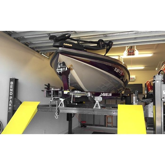 BendPak HD-9ST 4 Post Car Lift 9000lb Capacity Lifestyle Stowing Boat Trailer