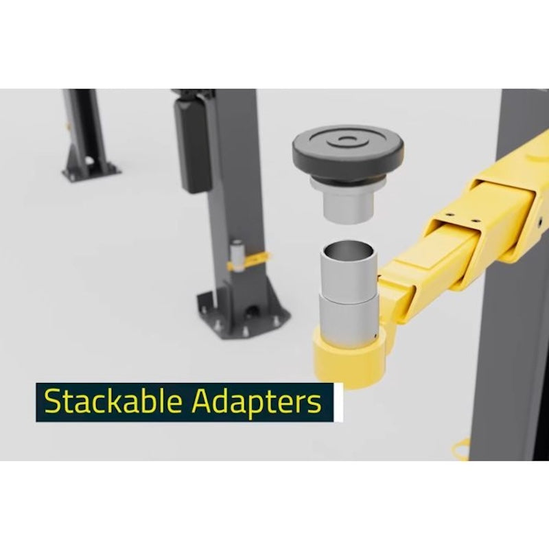 BendPak 10000 2 Post Lift 10AP Shows The Many Stackable Arm Adapters For Lift Versatility