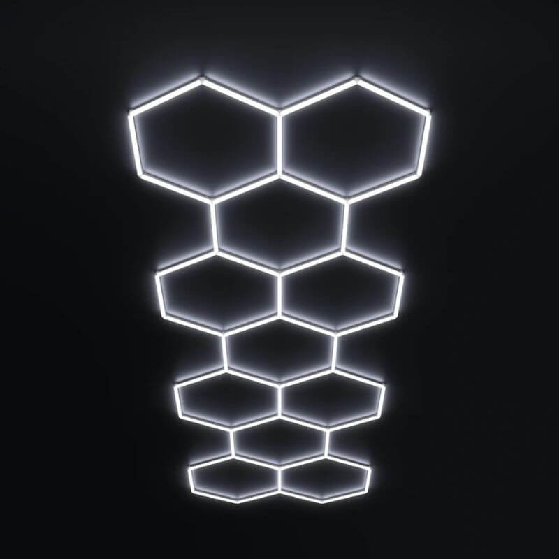 HexGlow 11 Grid Hexagon LED Ceiling Light Extended Modular Honeycomb Panel