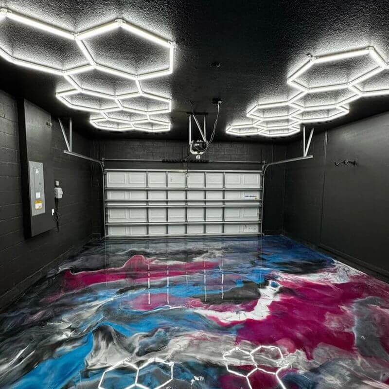 HexGlow 8 Grid Hexagon LED Garage Lights Premium Man Cave Workshop Kit