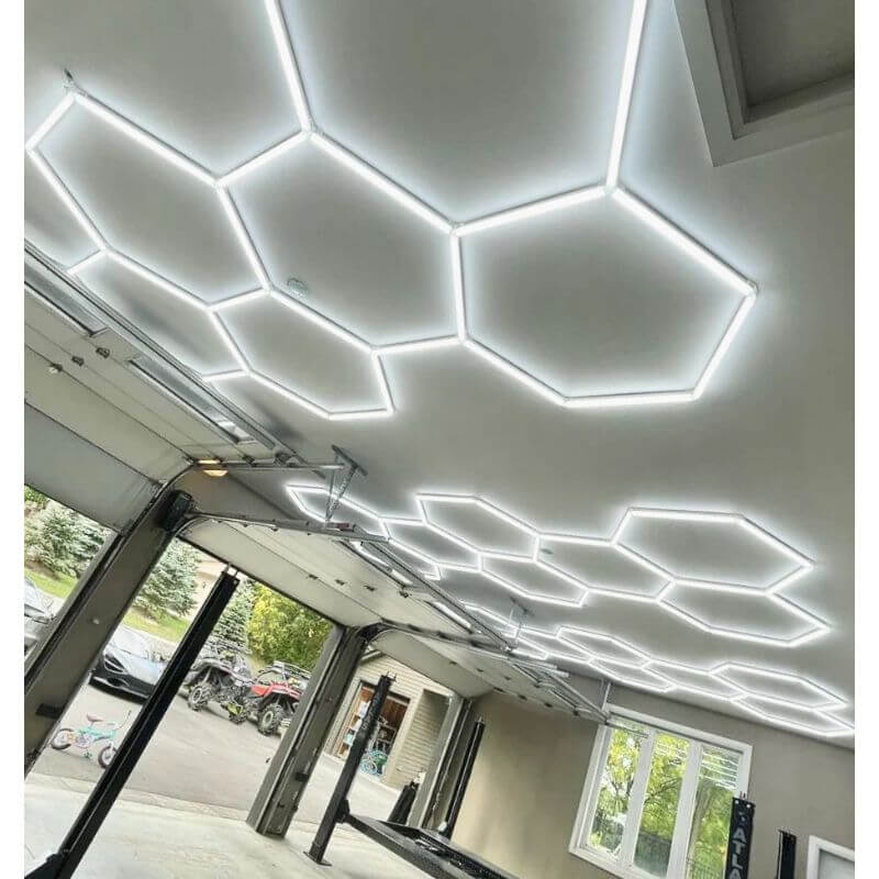 HexGlow Hexagon Garage Light Panel Extended Multi Hex Lighting Kit for Workshops