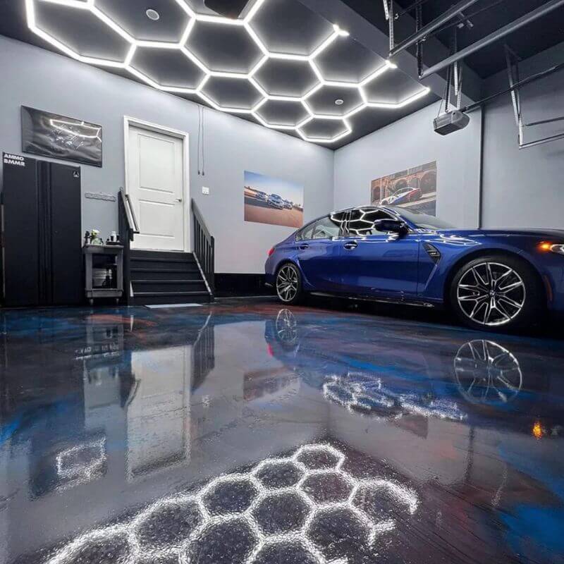 HexGlow Hexagon Garage Lights Large 14 Panel LED Ceiling System for Showrooms Detailing