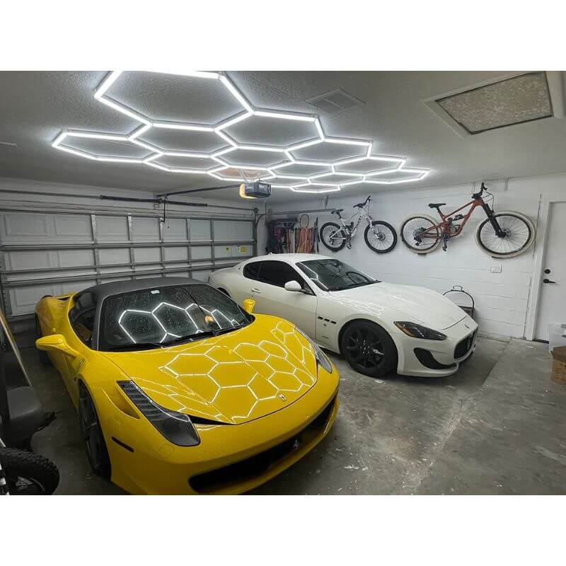 HexGlow Hexagon LED Ceiling Light Standard Grid for Multi Car Garages