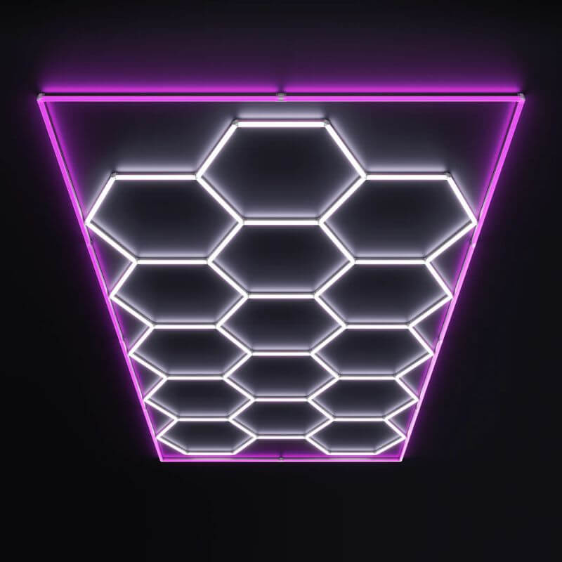 HexGlow Hexagon LED Ceiling Light Standard 15 Grid with Pink Border