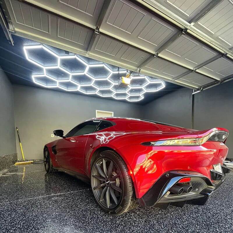 HexGlow Large Hexagon Garage Lights 17 Panel LED Lighting Kit for Professional Detailing
