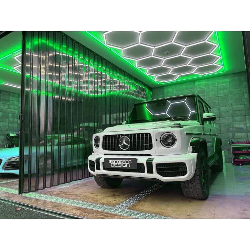 HexGlow Professional Hexagon Garage Lights Green Border Series