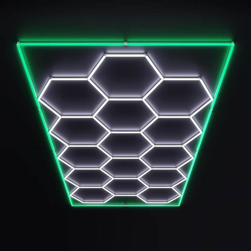 HexGlow Standard Hexagon LED Ceiling Light 15 Grid with GreenBorder
