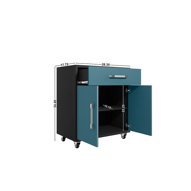 Manhattan Comfort Eiffel 2-Piece Storage Garage Set in Matte Black and Aqua Blue Lower Dimensions