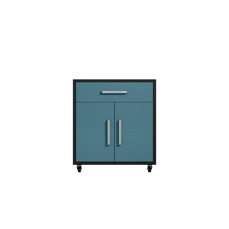 Manhattan Comfort Eiffel 2-Piece Storage Garage Set in Matte Black and Aqua Blue Lower