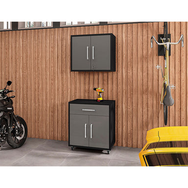 Manhattan Comfort Eiffel 2-Piece Storage Garage Set in Matte Black and Grey