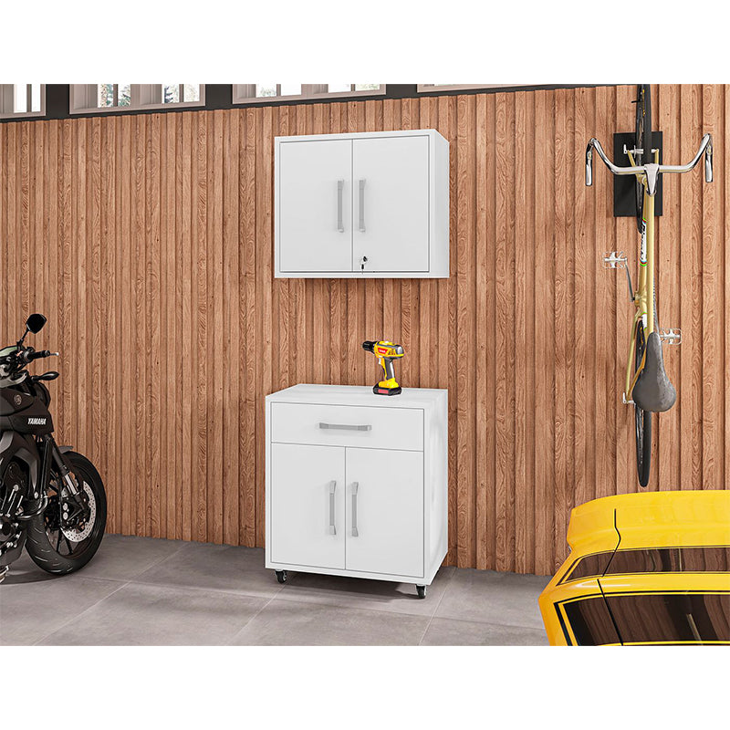 Manhattan Comfort Eiffel 2-Piece Storage Garage Set in White