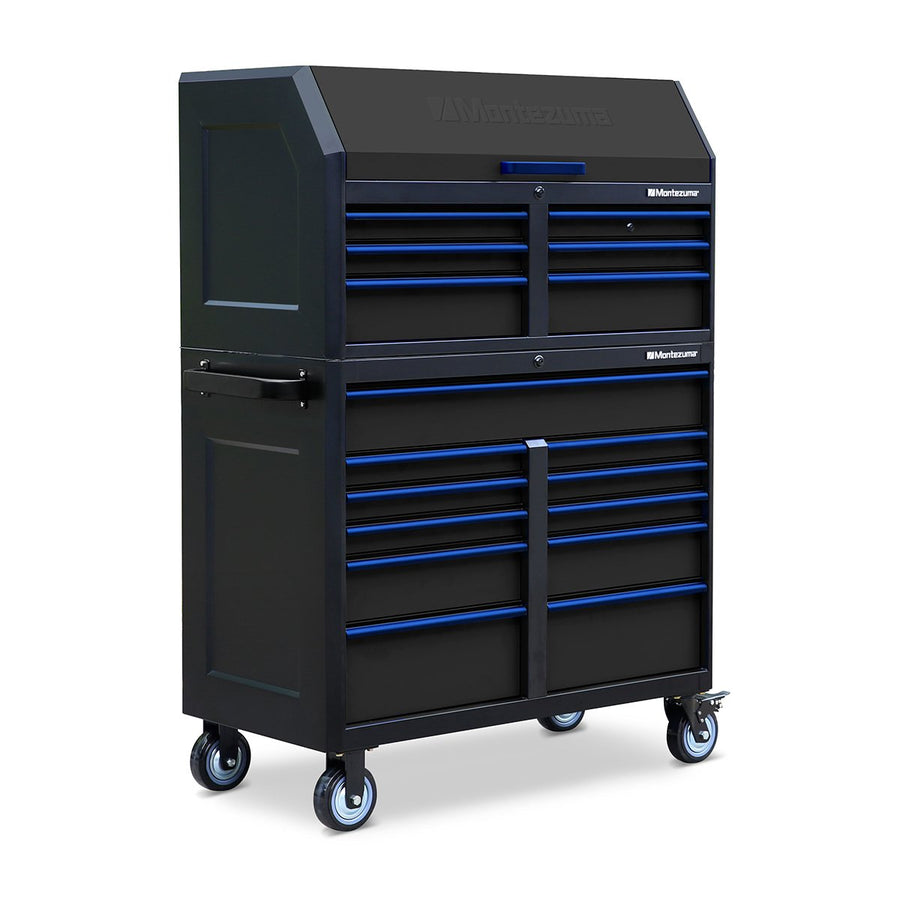 Montezuma Storage 46 IN. X 24 IN. 17-Drawer Rolling Tool Chest and Cabinet Combo Left Angle