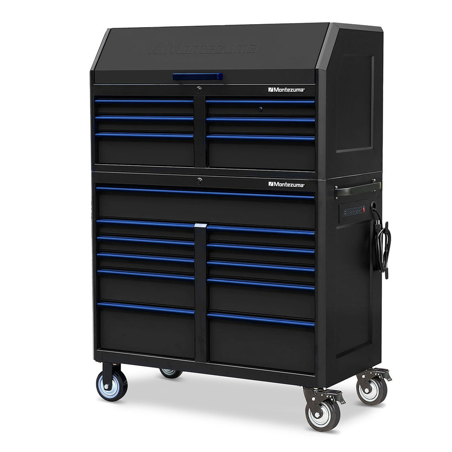 Montezuma Storage 46 IN. X 24 IN. 17-Drawer Rolling Tool Chest and Cabinet Combo Right Angle