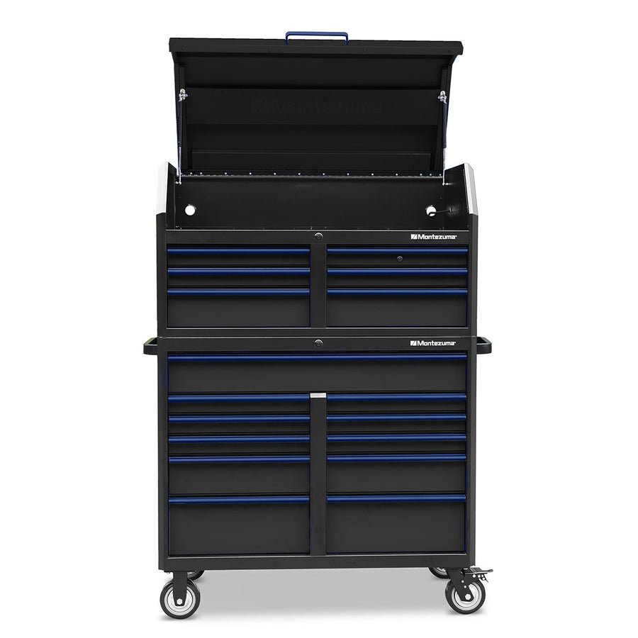 Montezuma Storage 46 IN. X 24 IN. 17-Drawer Rolling Tool Chest and Cabinet Combo Top Open