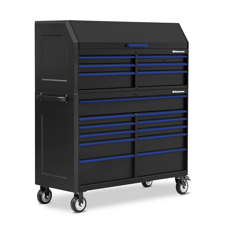 Montezuma Storage 56 IN. X 24 IN. 17-Drawer Rolling Tool Chest and Cabinet Combo Left Angle