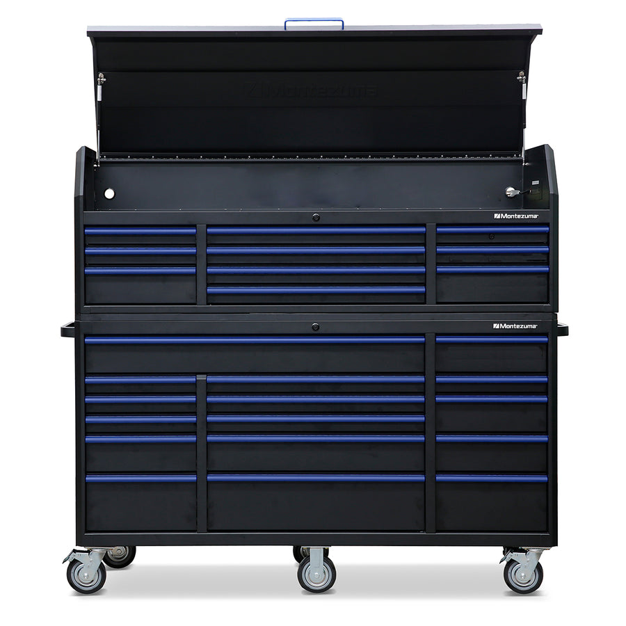 Montezuma Storage 72 IN. X 20 IN. 26-Drawer Rolling Tool Chest and Cabinet Combo Chest Open