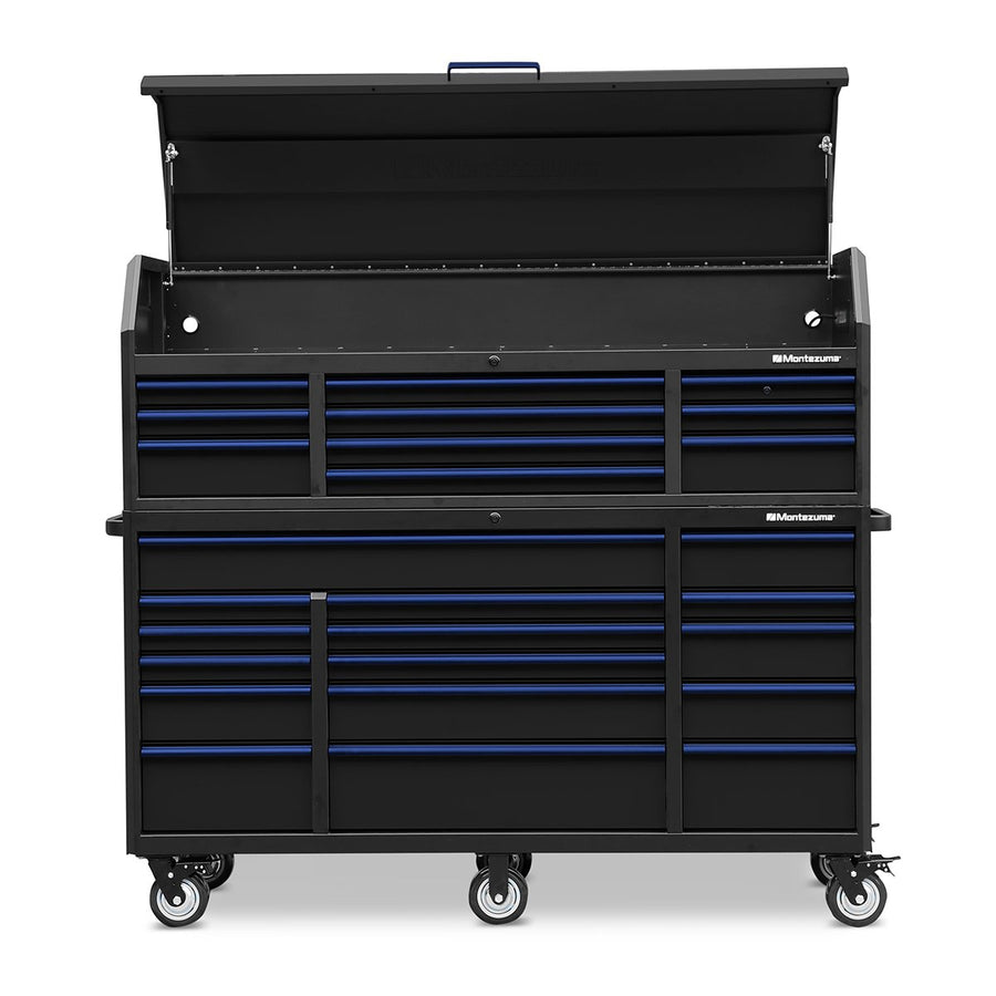 Montezuma Storage 72 IN. X 24 IN. 26-Drawer Rolling Tool Chest and Cabinet Combo Chest Open