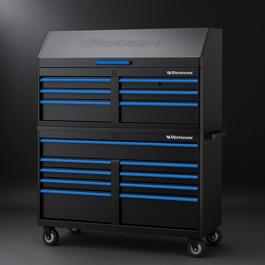 Black Montezuma Storage tool chest with blue accents