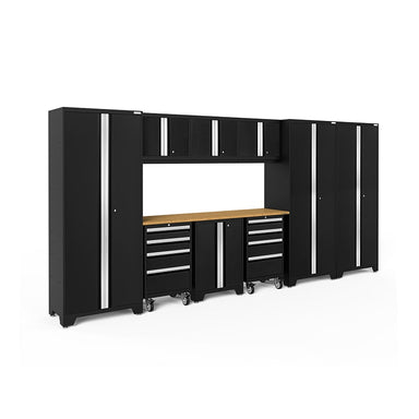 NewAge Bold Series 10 Piece Cabinet Set In Black With Bamboo Worktop