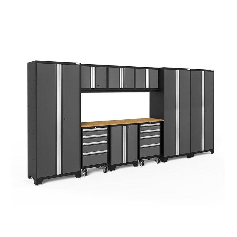 NewAge Bold Series 10 Piece Cabinet Set In Gray/Black With Bamboo Worktop