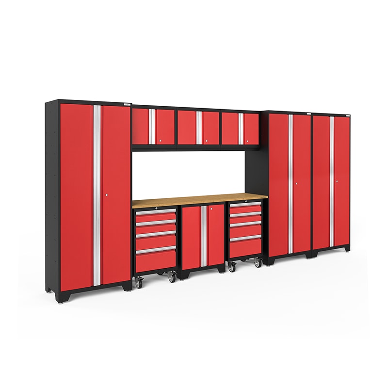 NewAge Bold Series 10 Piece Cabinet Set In Red/Black With Bamboo Worktop