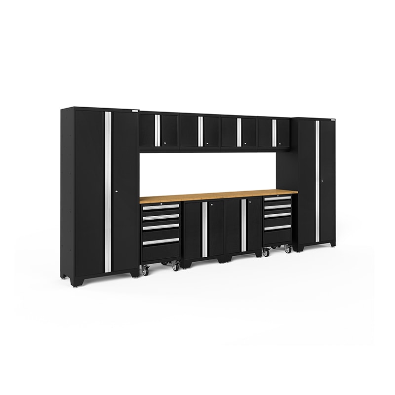 NewAge Bold Series 12 piece Cabinet Set In Black With Bamboo Worktop