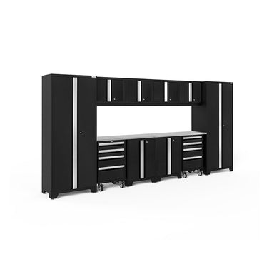 NewAge Bold Series 12 piece Cabinet Set In Black With Stainless Steel Worktop