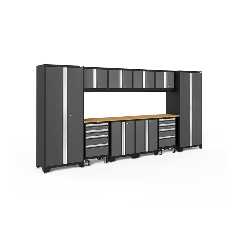 NewAge Bold Series 12 piece Cabinet Set In Gray/Black With Bamboo Worktop