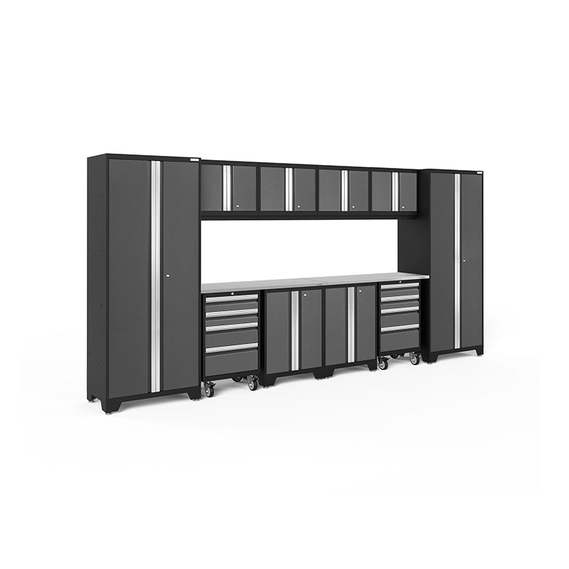 NewAge Bold Series 12 piece Cabinet Set In Gray/Black With Stainless Steel Worktop