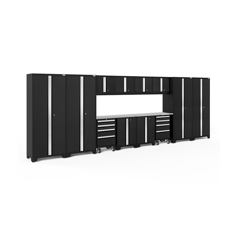 NewAge Bold Series 14 Piece Cabinet Set In Black With Stainless Steel Worktop