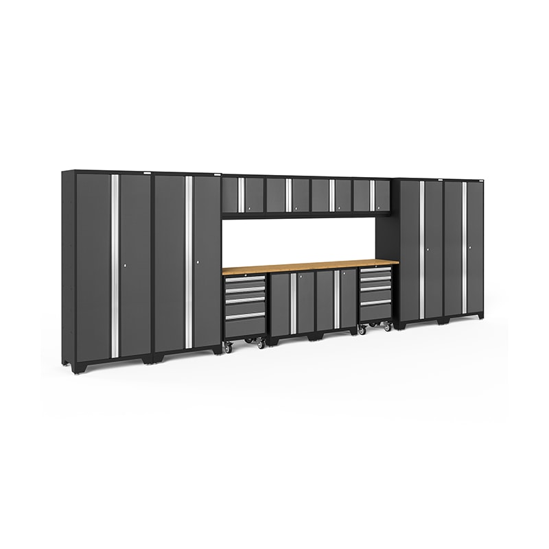 NewAge Bold Series 14 Piece Cabinet Set In Gray/Black With Bamboo Worktop