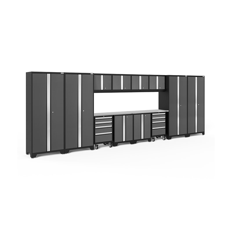 NewAge Bold Series 14 Piece Cabinet Set In Gray/Black With Stainless Steel Worktop