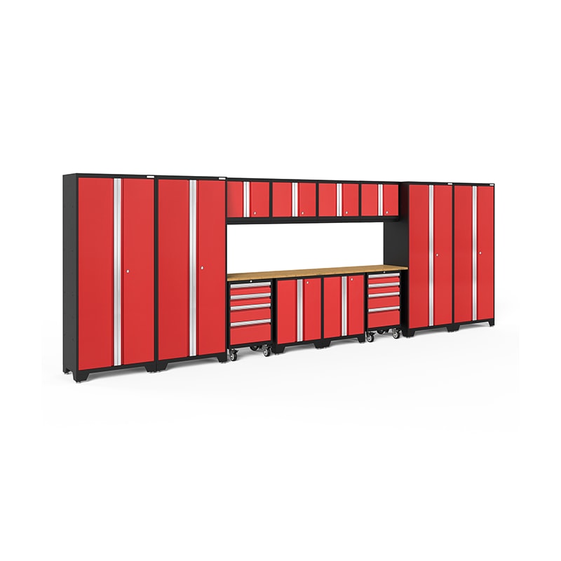 NewAge Bold Series 14 Piece Cabinet Set In Red/Black With Bamboo Worktop