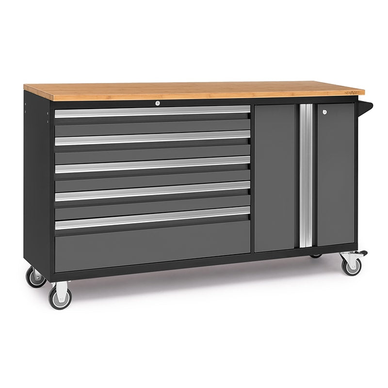 NewAge Bold Series Project Center - Rolling Toolbox/Workbench In Gray/Black With Bamboo Worktop