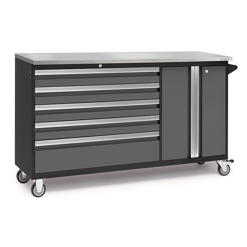 NewAge Bold Series Project Center - Rolling Toolbox/Workbench In Gray/Black With Stainless Steel Worktop