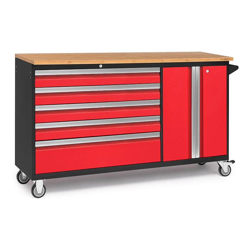 NewAge Bold Series Project Center - Rolling Toolbox/Workbench In Red/Black With Bamboo Worktop