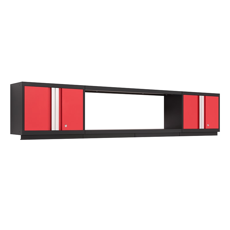 NewAge Bold Series 3 Piece Cabinet Set with 48 Inch Shelf and 2 Wall Cabinets in Red/Black