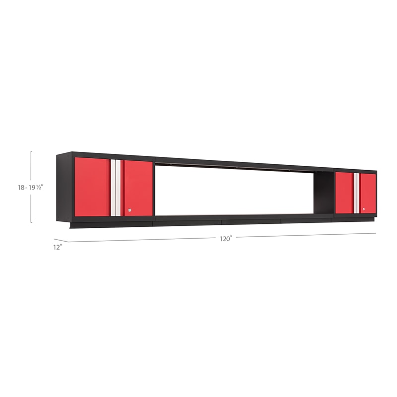 Dimensions Shown For NewAge Bold Series 3 Piece Cabinet Set with 72 Inch Shelf and 2 Wall Cabinets 