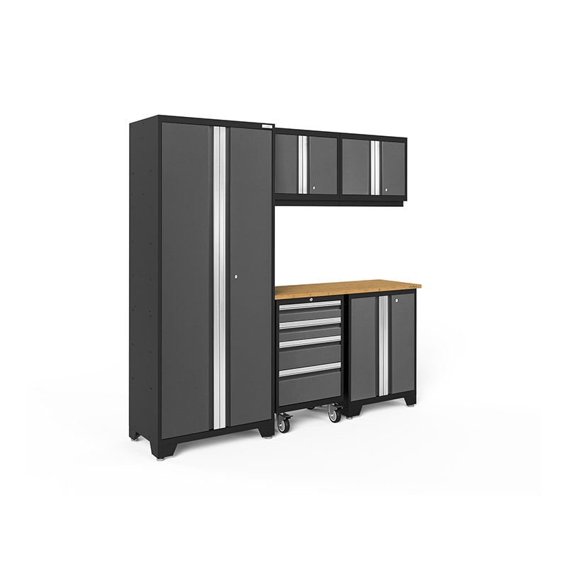 NewAge Bold Series 6 Piece Cabinet Set In Gray/Black With Bamboo Worktop