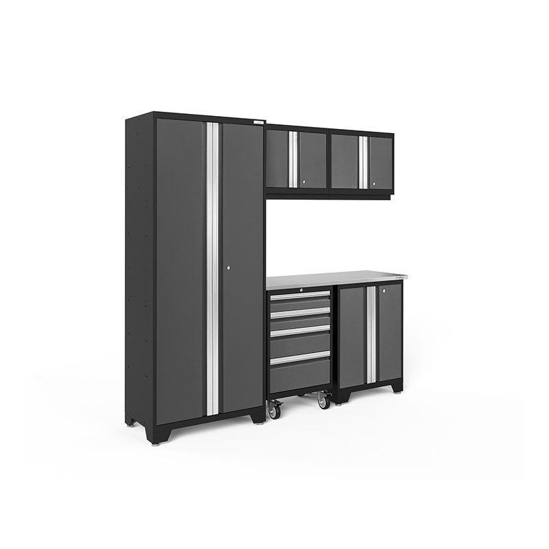 NewAge Bold Series 6 Piece Cabinet Set In Gray/Black With Stainless Steel Worktop