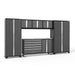 NewAge Bold Series 6 Piece Cabinet set in Gray/Black With Stainless Steel Worktop and Rolling Work Station