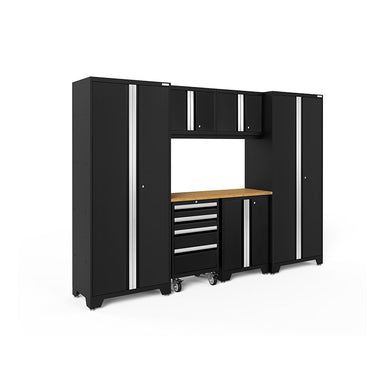 NewAge Bold Series 7 Piece Cabinet Set In Black With Bamboo Worktop