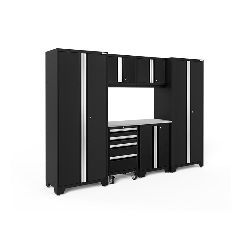 NewAge Bold Series 7 Piece Cabinet Set In Black With Stainless Steel Worktop