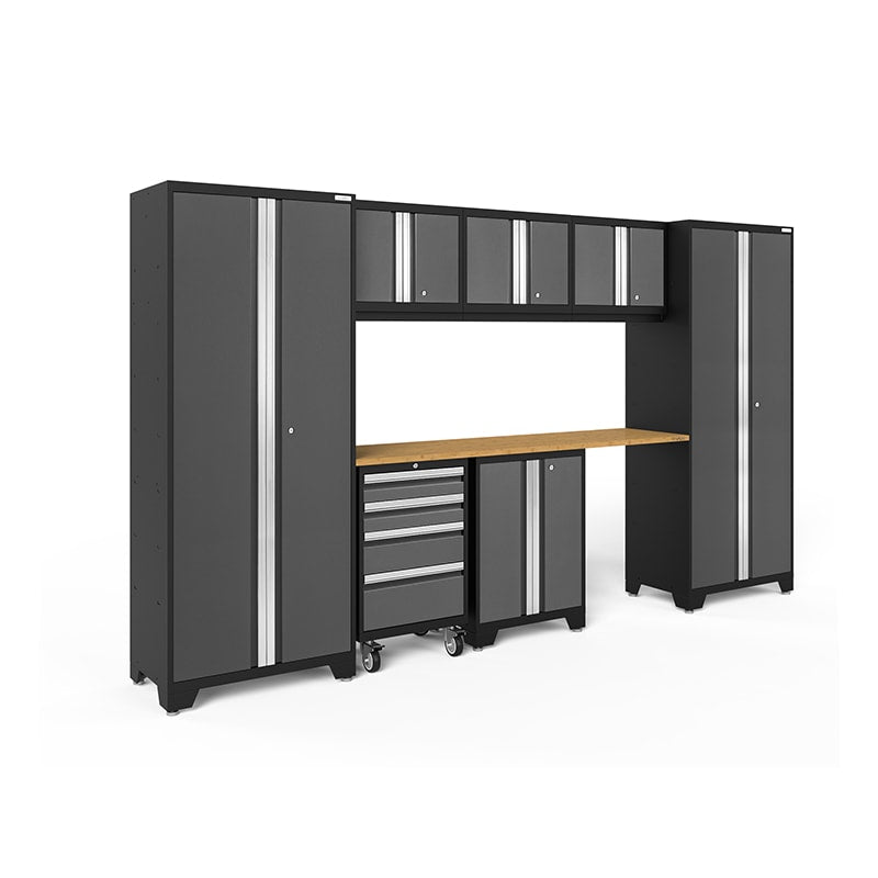 NewAge Bold Series 8 piece Cabinet Set In Gray/Black With Bamboo Worktop