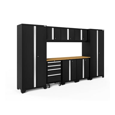 NewAge Bold Series 9 Piece Cabinet Set In Black With Bamboo Worktop