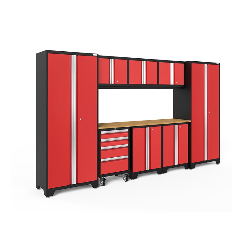 NewAge Bold Series 9 Piece Cabinet Set In Red/Black With Bamboo Worktop