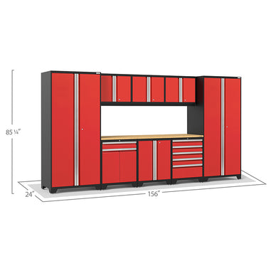 NewAge Pro Series Cabinets 10 PC Tool Drawer And Multi-Cabinet Red Bamboo Top Showing Dimensions